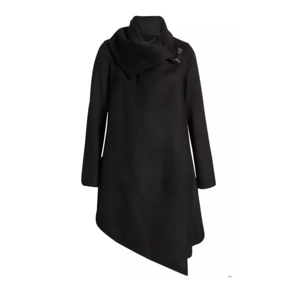 All Saints Turn Lock Monument Eve Coat Black Wool Blend Asymmetrical Hem Size 4 - Picture 1 of 9